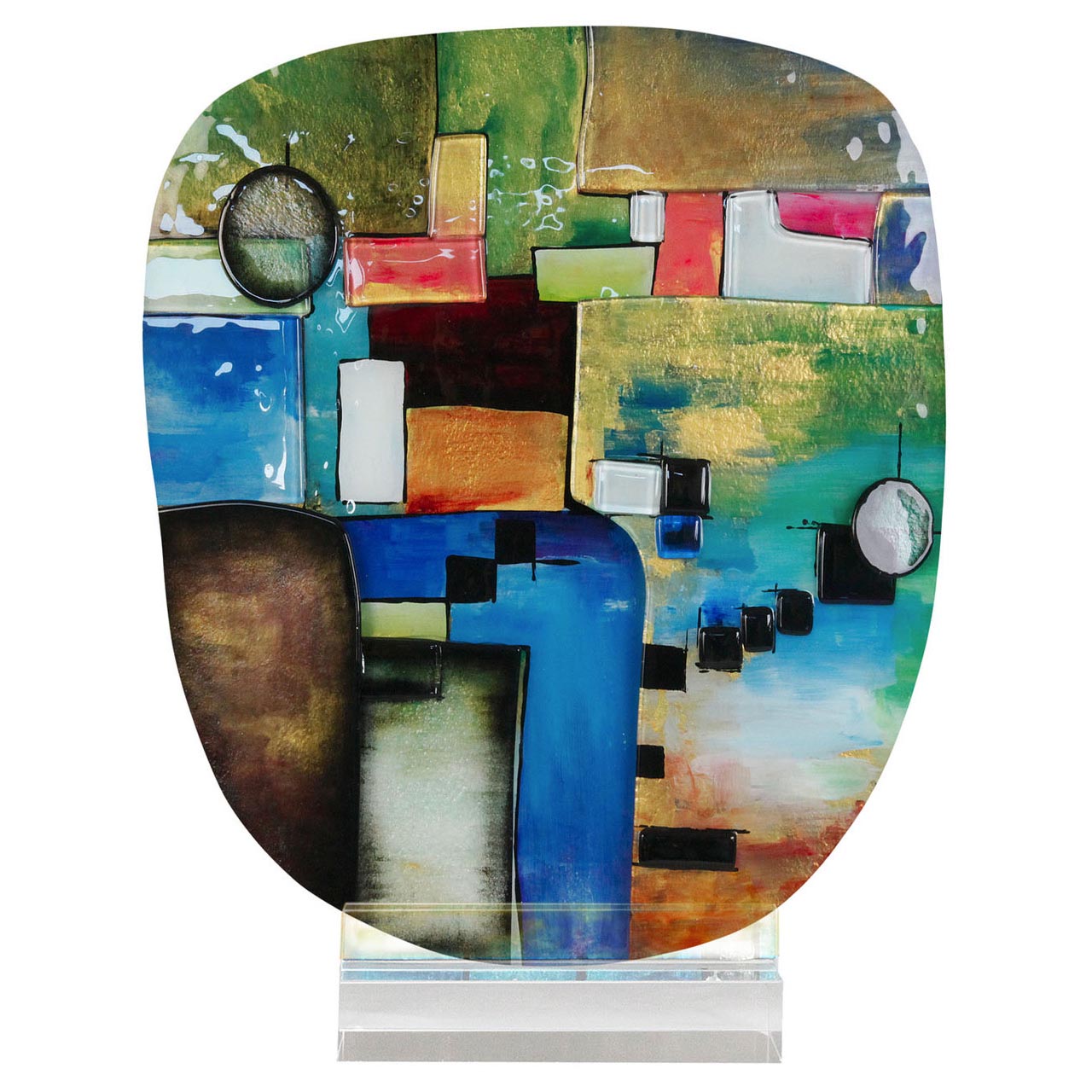FUSED GLASS GEOMETRIC ABSTRACT SCULPTURE #2243