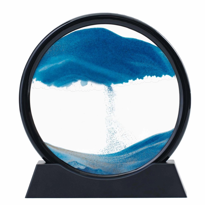Blue_White_Sand_Sculpture_black_Round_Frame
