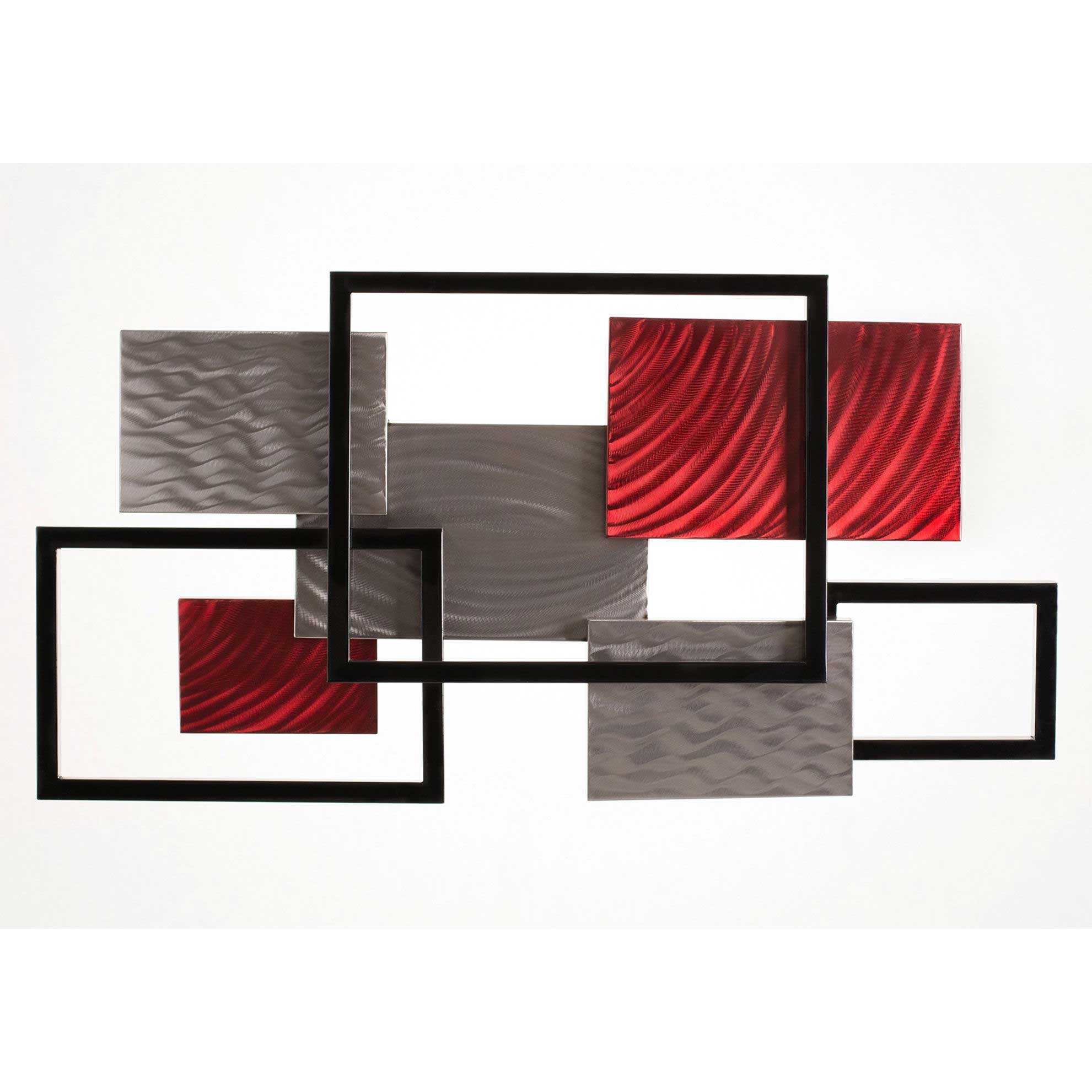 ABSTRACT FRAMED ARRAY I METAL WALL SCULPTURE RED