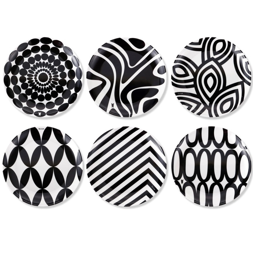 set_of_6_Black_White_appetizer_plates