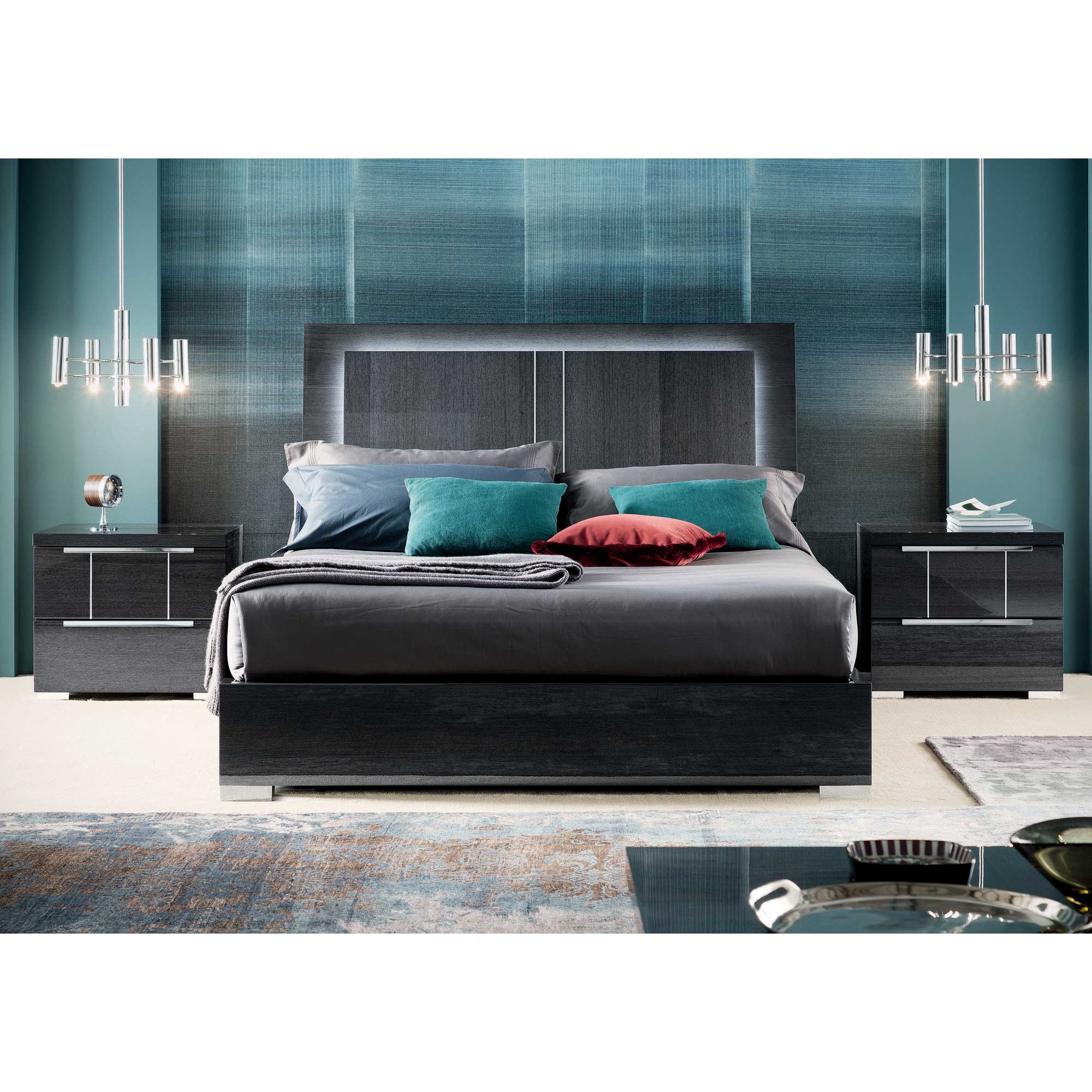 VERSILIA KING BED WITH HEADBOARD LIGHTS GREY - Image 4