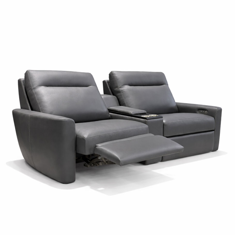 DUAL POWER RECLINING LEATHER SOFA W/LUMBAR+CONSOLE - Image 4