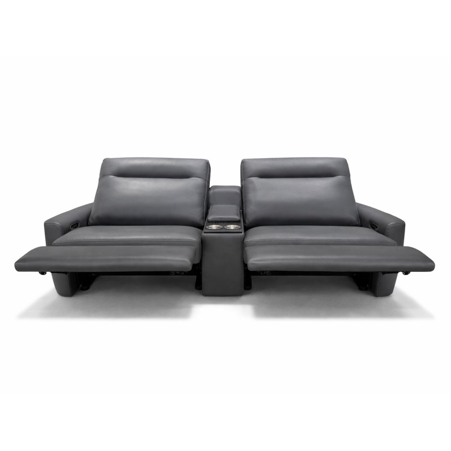 DUAL POWER RECLINING LEATHER SOFA W/LUMBAR+CONSOLE - Image 2