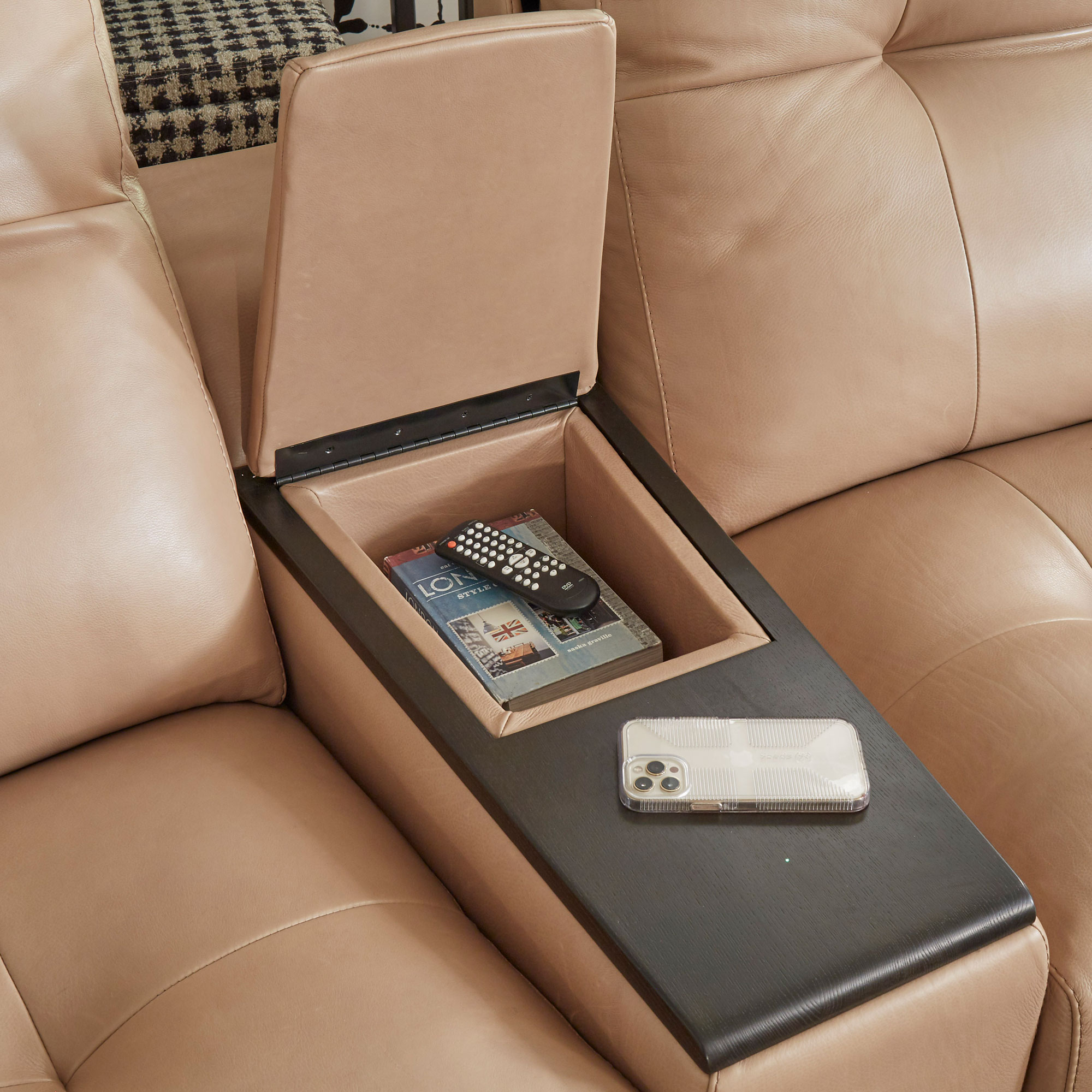 DUAL POWER RECLINING LEATHER SOFA W/LUMBAR+CONSOLE - Image 6