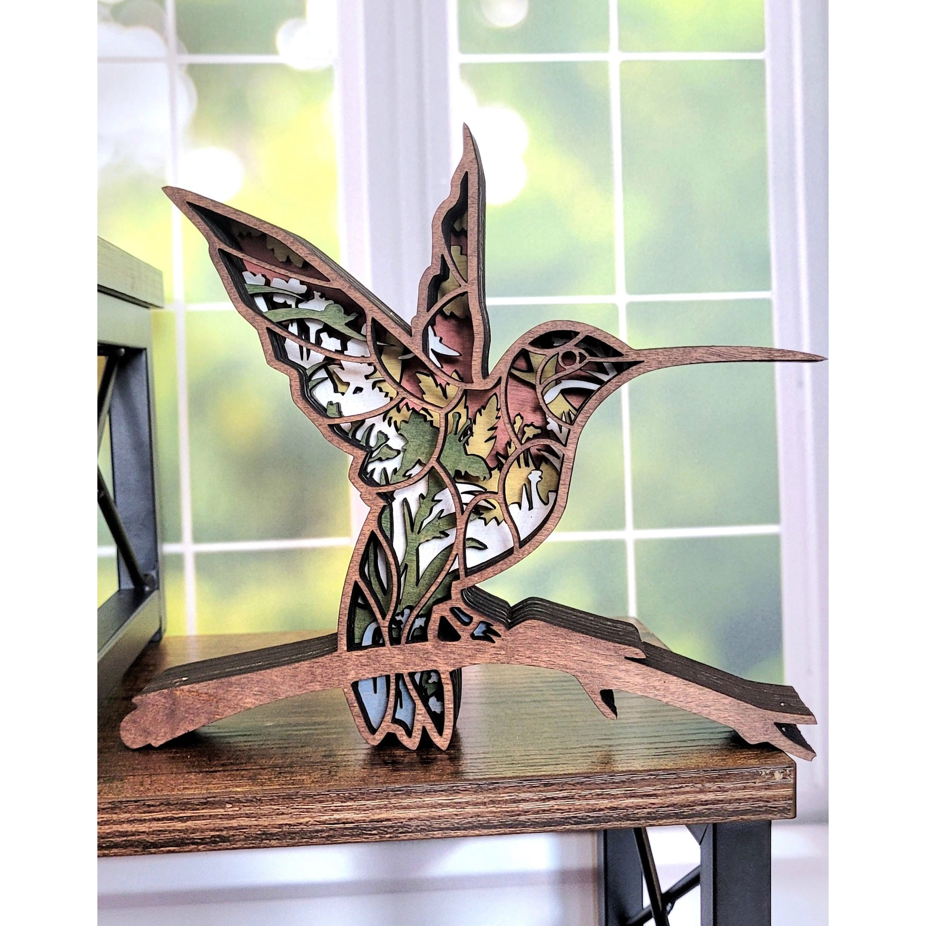 Jorgie_Sparks_Layered_Wooden_Hummingbird_Perched