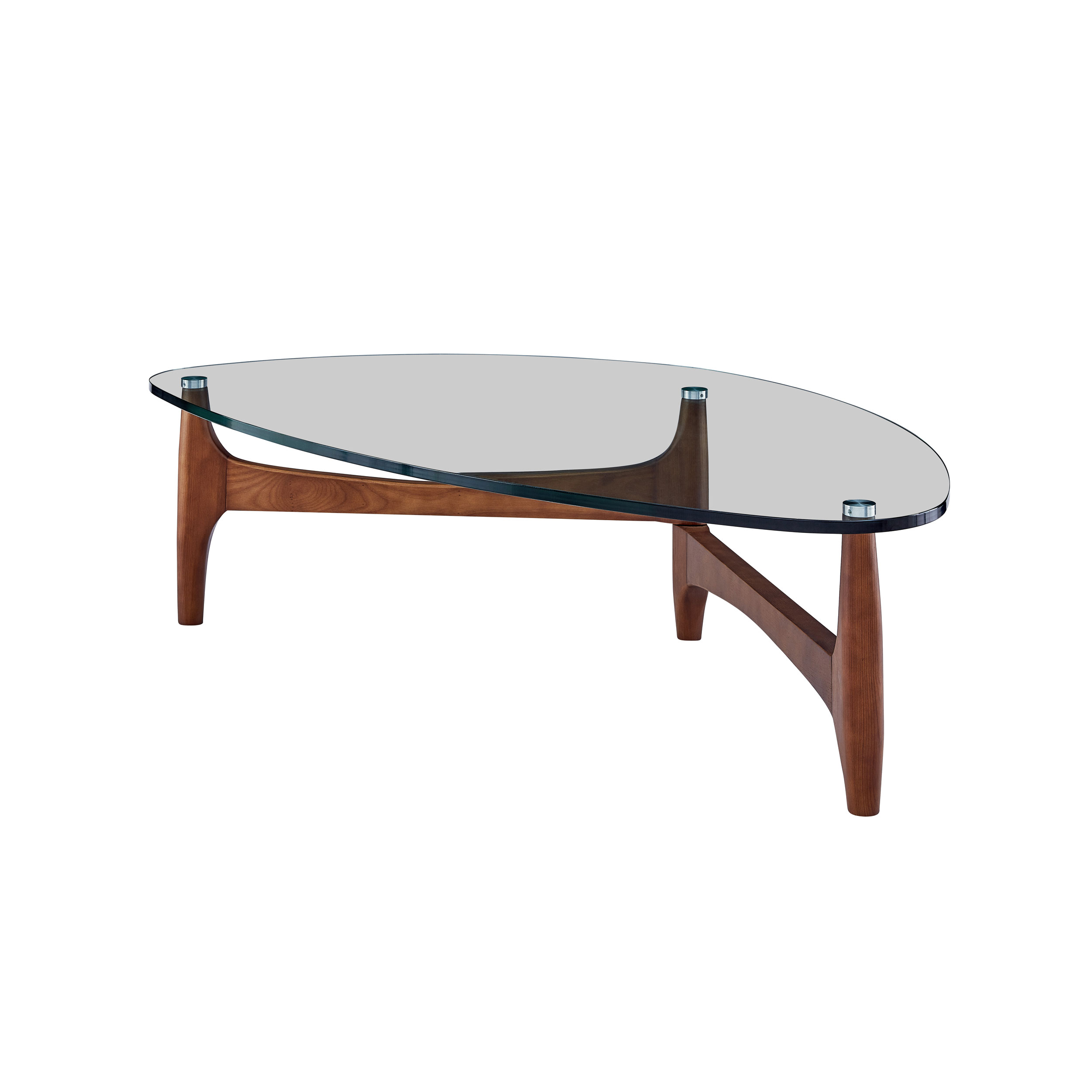 WALNUT COFFEE TABLE WITH CLEAR GLASS TOP #1277 - Image 2