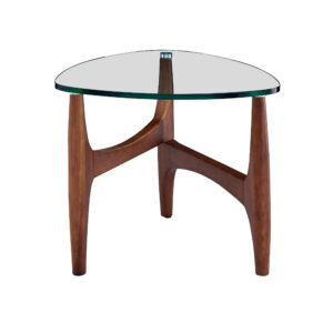 WALNUT END TABLE WITH CLEAR GLASS TOP #1319